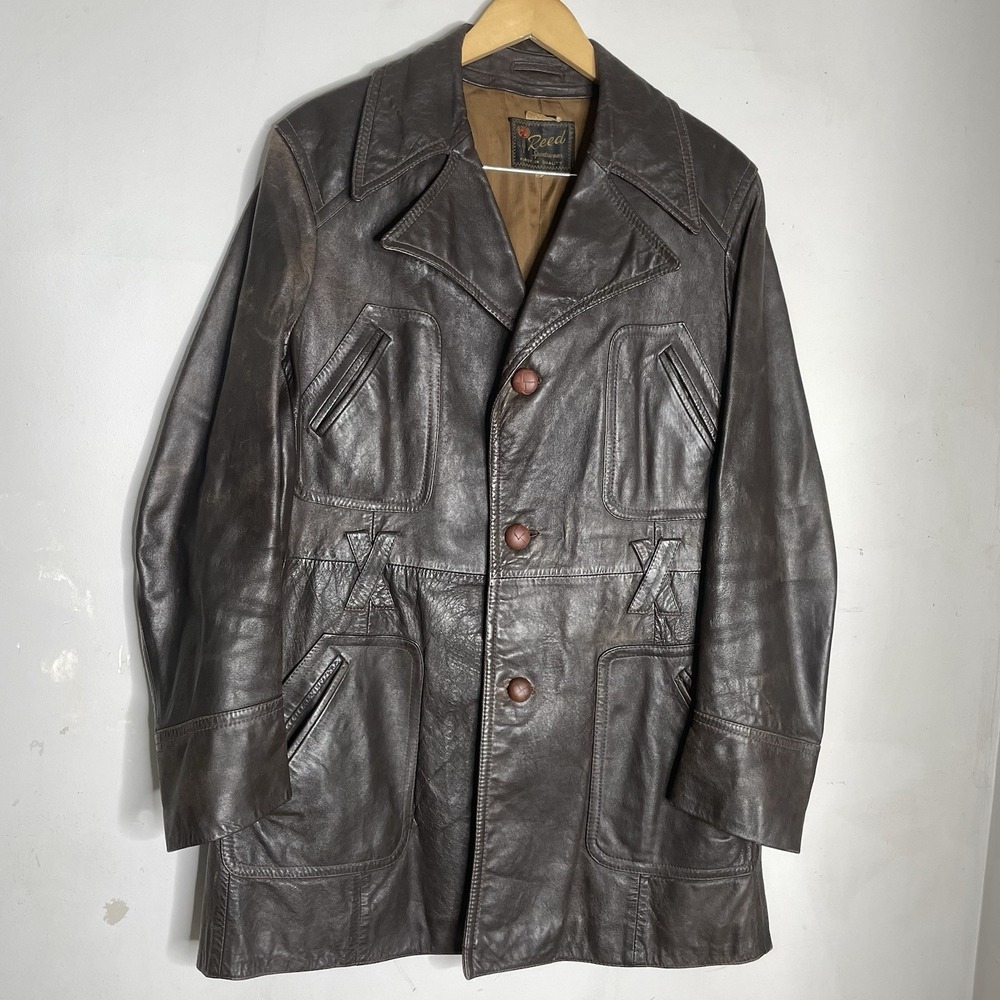 Vintage 70's R. Sherman Reed Sportswear Men's Leather Blazer Jacket Coat 40 reg